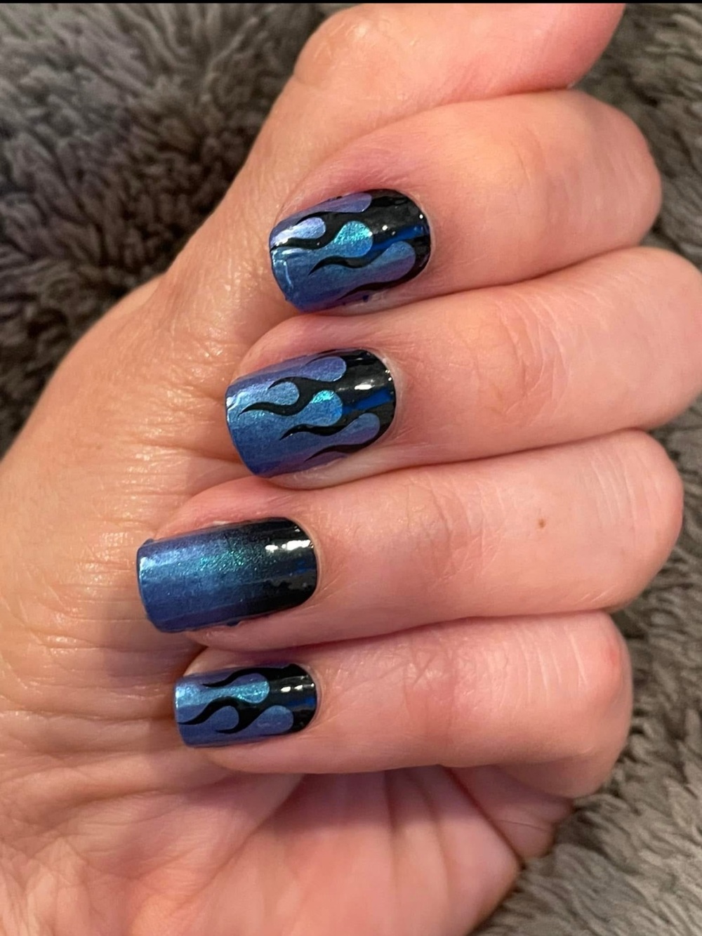 *Exclusive* Color Street: Hall of Flame | Blue Black Fire Shimmer Party Goth - Picture 7 of 15